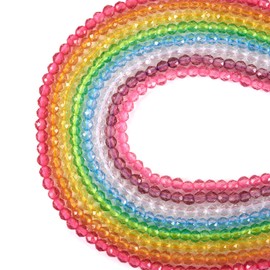 Beadthoven 576pcs 8mm Glass Beads Strands Blue Faceted Rondelle Crystal Glass Beads Pearl Luster Plated Loose Beads Spacers for Jewelry Making Necklace Bracelet DIY Crafts Supplies