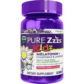 Vicks Pure Zzzz Kidz Sleep  Chamomilla Y Lavanda 48 Gomitas Sabor Frutos rojos                                                                        