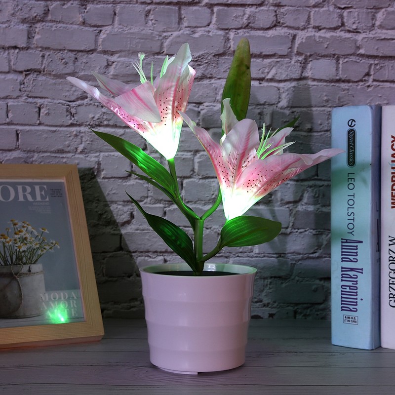 Solar LED Artificial Lily Lamp Simulation Bonsai Decor Flower Light