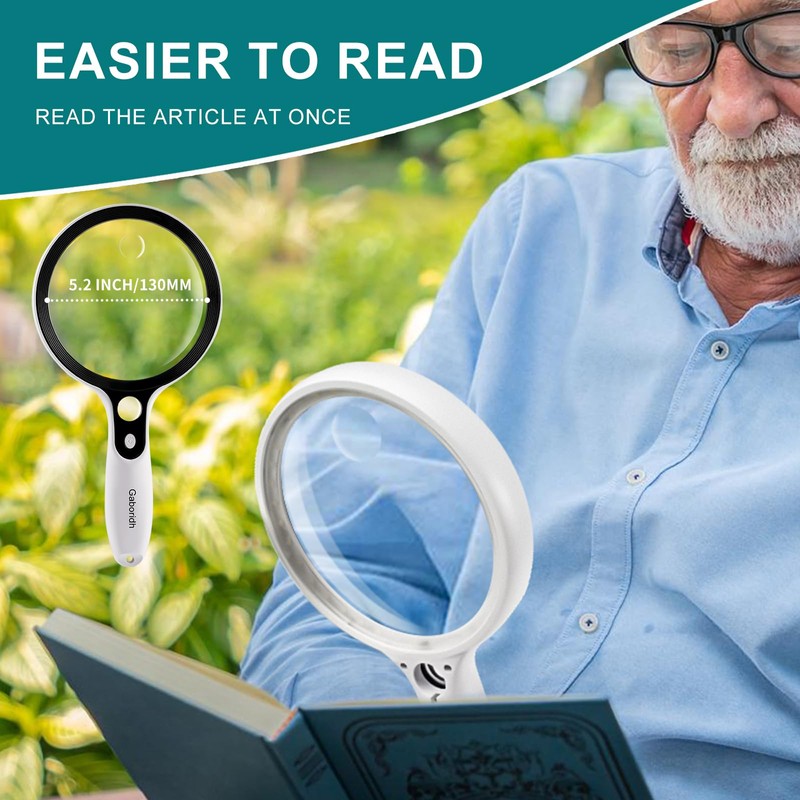 Large Magnifying Glass with 37 LED Light and Case, 10X