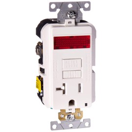 Leviton 20A-125V Extra-Heavy Duty Industrial Grade Pilot Light Tamper-Resistant Self-Test GFCI Receptacle, GFPL2-PLW, White, 20-Amp