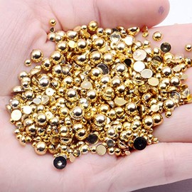 Mixed Size 2/3/4/5/6mm 1000Pcs Imitation Pearls Bead Half Round Flatback Pearl Rhinestones Beads Nail Art Crafts DIY Gem Decoration (36 Gilded)