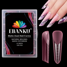 EBANKU 120PCS Rosa Matte Dual Nail System Form Mould Acryl Sarg Nagel Erweiterung Tipps Nail Art Maniküre Werkzeuge 12 Größen mit Skala