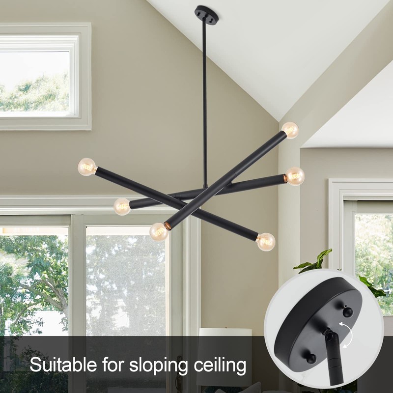 VANZARLA Black Sputnik Chandelier for Dining Room, Modern Pendant Light