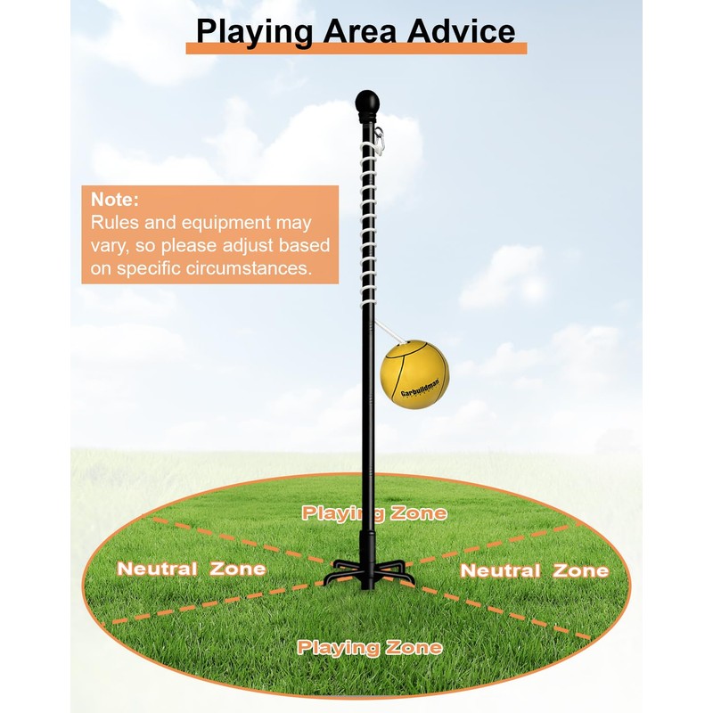 Garbuildman Tetherball Set with Rope for Outdoor Backyard, Adjustable Tether