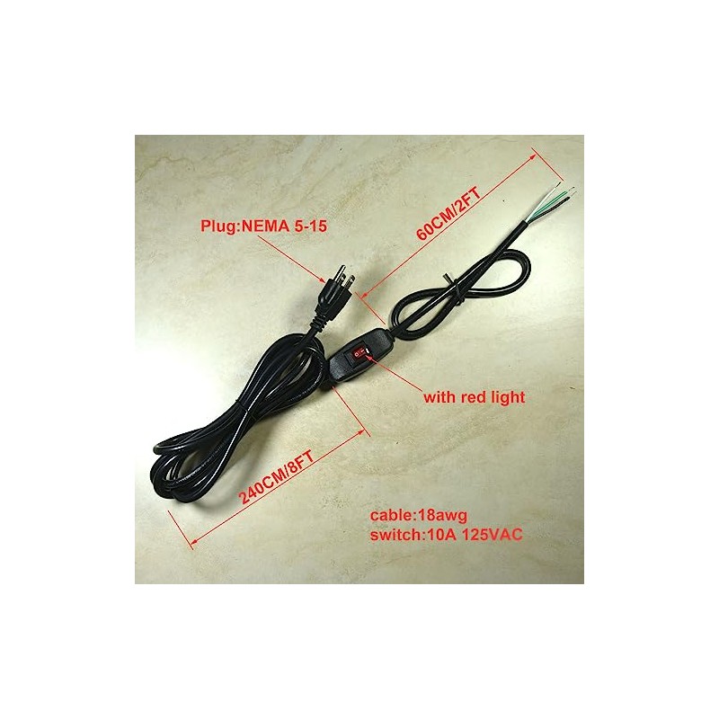 18AWG Replacement Power Cord Open End with On/Off Power Switch