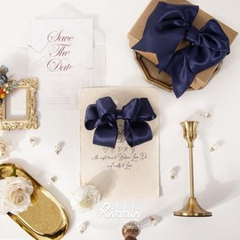 Ribbli Navy Double Faced Satin Wired Ribbon 1.5 Inch Navy Christmas Ribbon for Gift Wrapping Wreaths Garland Tree Decoration Crafts Home Decor-Continous 10 Yards