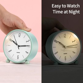 pxy Cute and Safe Alarm Clock for Kids Battery Powered (Battery Include), 4" Analog Super Silent Analog Alarm Clock with Night Light510 Black&White