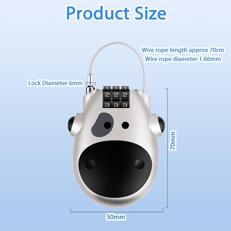 ZHjuju Cable Lock, 3digit Combination Lock Retractable Cable Lock Travel