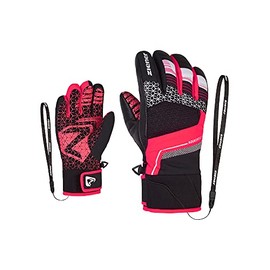 Ziener LONZALO Children's Ski Gloves / Winter Sports | Waterproof, Primaloft, Black, Neon Pink, 4