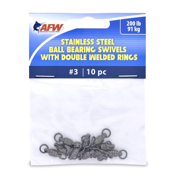 American Fishing Wire Stainless Steel Ball Bearing Swivels (10-Piece), Gunmetal Black, Size #3/200-Pound/91Kg Test