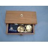 brass weighing scales 50gram wooden box with draw for weights