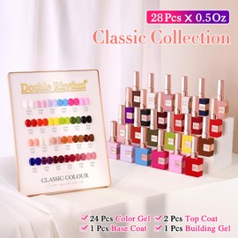 Double Rhythm 28Pcs 0.5Oz Gel Nail Polish Set Same Color Same Bottle Soak Off Gel Polish Kit Nail Art Manicure Salon DIY at Home for Women (Red Pink Collection-T24-4)