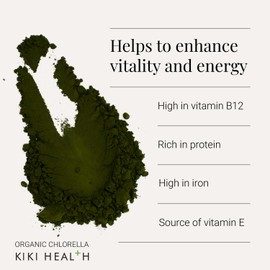 KIKI HEALTH KIKI Health Organic Chlorella Powder | Broken Cell Wall for Optimal Digestion | Vegan-Friendly & 100% Organic, No Binders, Artificial Colours or Fillers | Source of Vitamin E & High Vitamin B12-200g