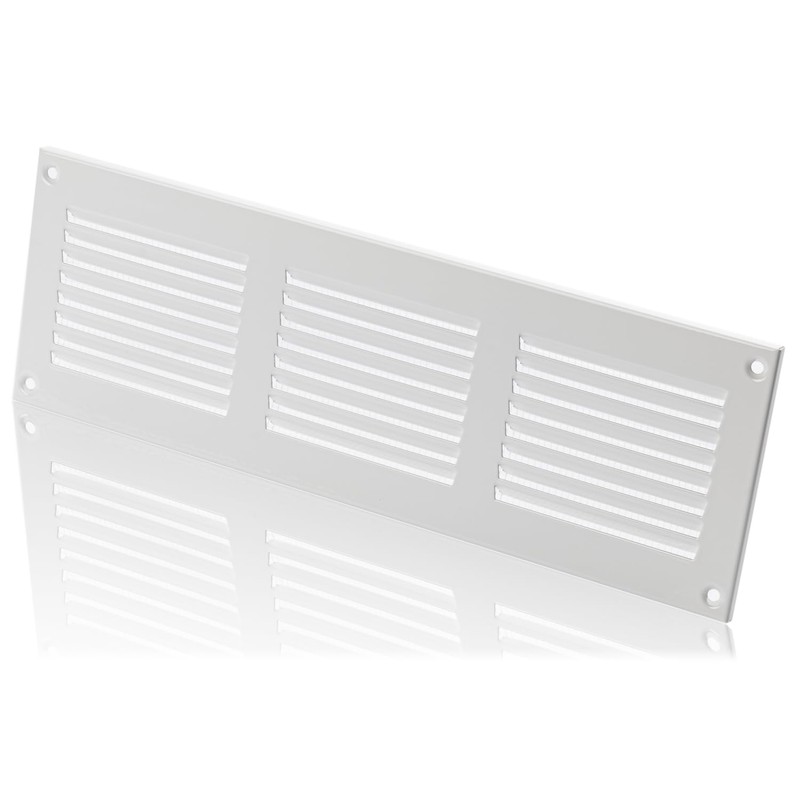 300x100mm / 12x4 inch White Metal Ventilation Grille with Flyscreen