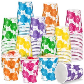 Kochorie 120 Pack Hawaii Hibiscus Disposable Drinking Cups Tropical Luau 9 Oz Tiki Summer Party Supplies Drinkware Hawaii Aloha Cups Party Decorations Pool Beach Supplies, 6 Colors