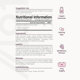 Alpha01 Prebiotic Fibre Gummies (60 Count) – 3g Chicory Root Inulin, Vegan & Gluten-Free, Blackberry, Strawberry & Peach Flavour, Digestive Health Support, 30 Day Supply