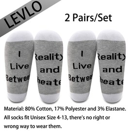 LEVLO Funny Acting Gift I Live Between Reality and Theater Socks Gift for Drama Theater Lover Cotton Socks Gifts for Her (2 pairs/set-Mid Calf-1)