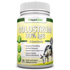 NutriONN Colostrum - 1000mg - 120 Capsules - 30% IgG - Non-GMO US Dairy - First Milking