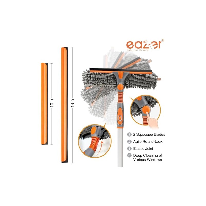 Eazer 2-in-1 Window Cleaner Tool, 64'' Window Squeegee for Home,