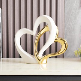 Double Heart Ornament,Double Heart Ceramic Statue,Home Decoration sculpture,Creative Home Modern Home Decoration Gift Office Living Room Decoration Collection Souvenir,Gift.