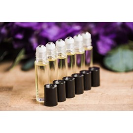 Premium 10 ml Clear Glass NO Leak Roll-on Bottles with Stainless Steel Spring Loaded Fitment & Black Lid Package of 6 (Oil NOT Included)