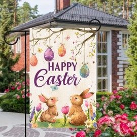 BlissYard Happy Easter Bunny Garden Flag 12x18 Inch Double Sided Easter Yard Flag Spring Vintage Bunny Egg Butterfly Decorative Outdoor Yard Lawn Home Decorations Farmhouse Spring Holiday Flag Banner