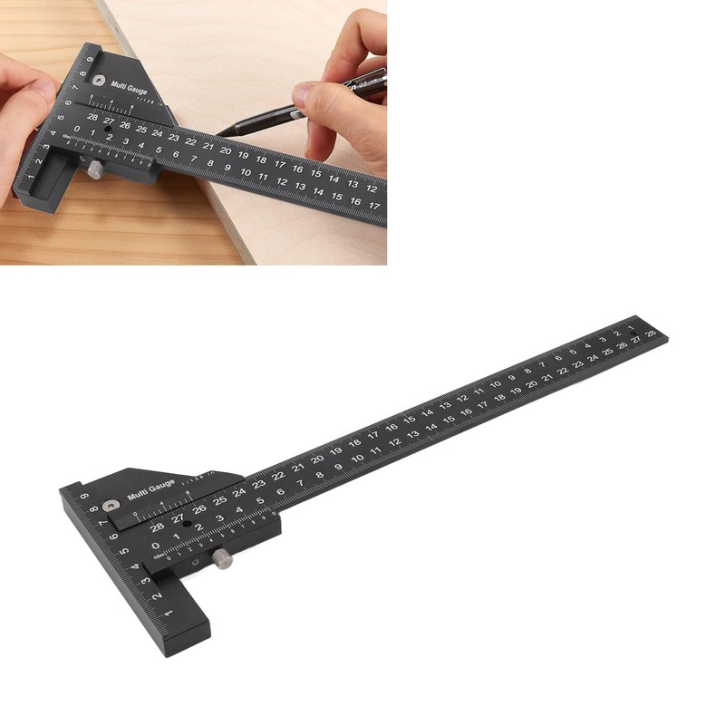 Multifunction Woodworking Ruler Aluminum Alloy T Shaped Black Measuring Marking