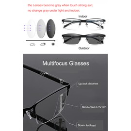 Men Photochromic Multifocus Glasses 3 Powers in 1 Reader, Change to Gray On Sun (Black, 1.0, multiplier_x)
