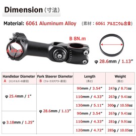 Azarxis 25.4mm 31.8mm Stem 70mm 80mm 90mm 110mm 120mm 130mm 17 35 45 60 Degree Adjustable Bike Stem Mountain Bike Stem Short Handlebar Stem for Bicycle, Road Bike, MTB, BMX, Cycling