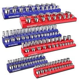 WORKPRO Magnetic Socket Organizer Set, 6-Piece Socket Holder Set Includes 1/4", 3/8", 1/2" Drive Metric SAE Socket Trays, Holds 143 Pieces Sockets, Christmas Gift for Men(Socket not Included)