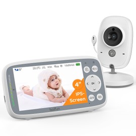 BOIFUN Video Baby Monitor with Camera, 720P IPS Screen, Invisible Infrared Night Vision, VOX Mode, No WiFi, Two-way Talk, Temperature Sensor, Lullabies, 4-inch, Feeding Reminder, Baby product, Gift
