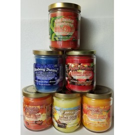 Smoke Odor Exterminator 13 oz Jar Candles Kiwi Twisted Strawberries, Assortment (6) Includes Pumpkin Spice, Orange Lemon Splash, Apple Orchard, Pineapple Coconut and Blueberry Dreamz.