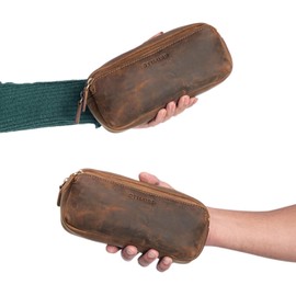 STILORD Melissa Pencil Case Leather Large Vintage with Zip Pencil Case Large Case School Plain Genuine Leather Cosmetic Bag for Men and Women, Medium - Brown, Toiletry bag