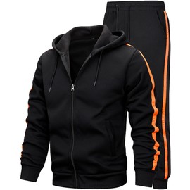 MACHLAB Men's Running Tracksuit Athletic Sports Casual Workout Full Zip Sweatsuit Black(Orange) M