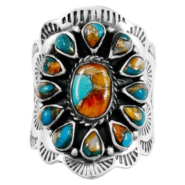 Turquoise Ring Sterling Silver 925 Genuine Gemstones Size 6 to 11 (Spiny Turquoise) (8)
