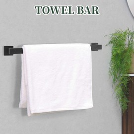 16 in Bathroom Hardware Set, 5 Piece Matte Black Stainless Steel Hardware Set, Include Towel Rack, Towel Ring, Toilet Paper Holder, 2 Robe Towel Hooks, Bathroom Accessory kit