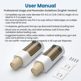 QWORK Wall Mounted Paper Cup Dispenser Set – 2 Pack, Fits 4–5 oz Cups with Smooth Pull Design for Office, Bathroom & Kitchen