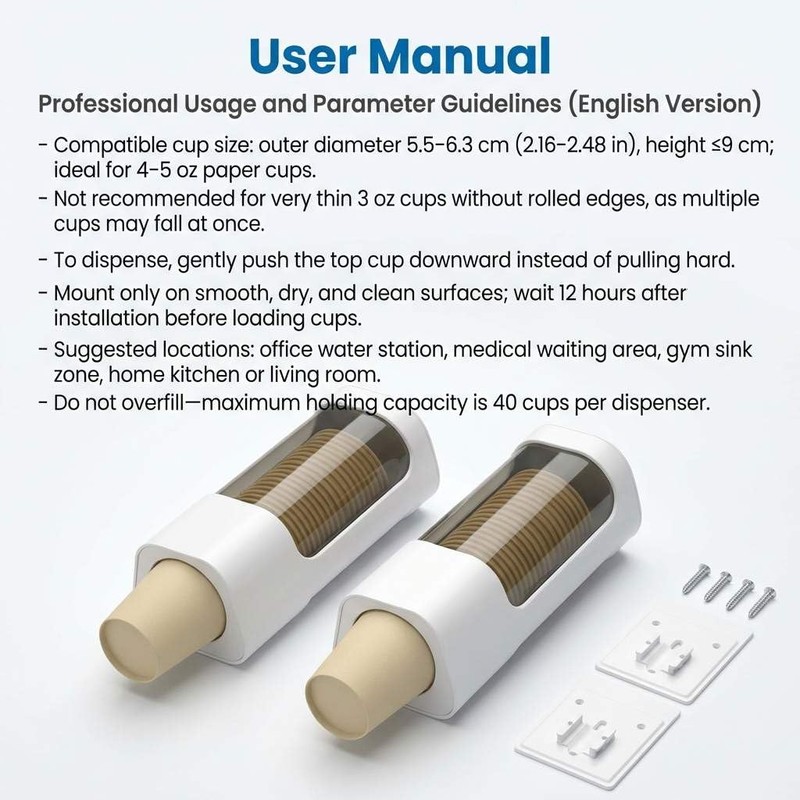 QWORK Wall Mounted Paper Cup Dispenser Set – 2 Pack,