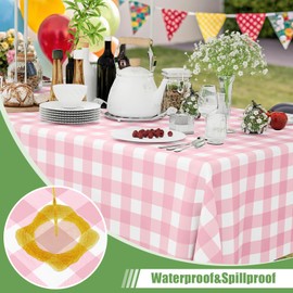Smiry 3 Packs Gingham Disposable Table Cloth, 54 x 108 Inch Waterproof Plastic Tablecloth, Rectangle Pink and White Checkered Table Covers for Picnic, Birthday, Party