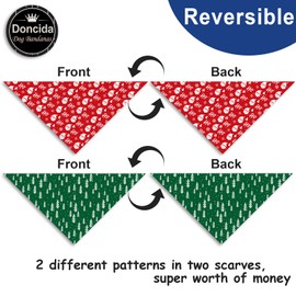 Doncida Christmas Dog Bandanas 2 Pack, Reversible Triangle Santa Claus and Christmas Tree Dog Scarf for Large and X-Large Dogs, Premium Durable Fabric Bibs for Pets (X-Large)