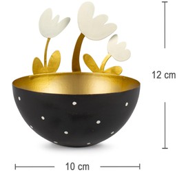 Krause & Sohn Schale aus Metall Schwarz Gold 12 cm hoch Teelicht Ostern Frühling Tisch-Deko dekorative Schale Osternest (Drei Blumen)