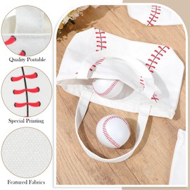 SilTriangle 12 Pcs Baseball Bag Baseball Canvas Tote Bag Kids Tote Double Sided Beach Handbag with Handles for Sports Party Favor Travel Shopping Birthday Community Events