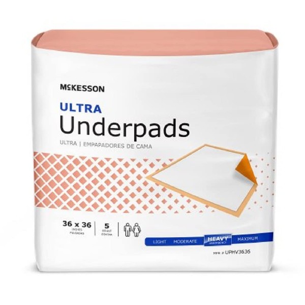MCK73633100 - Underpad McKesson Ultra 36 X 36 Inch Disposable Fluff / Polymer Heavy Absorbency (5 pack of 10 count)