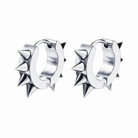 Men Women Rivets Hoop Earrings Stainless Steel Spikes Awl Piercing Taper Huggie Hinged Earrings Set