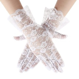 Qincycle Elegant White Glove Costume, Tea Party Gloves Vintage Short Lace Opera Gloves for Opera Wedding Dinner 1920s Party