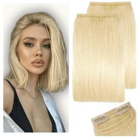 2 Pcs Short Hair Extensions, Human Hair Clip in Extensions for Women Adding Volume 6 inch Platinum Blonde