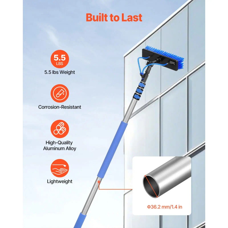 12FT Extendable Handle Solar Panel Cleaning Pole Kit 65.6FT Water