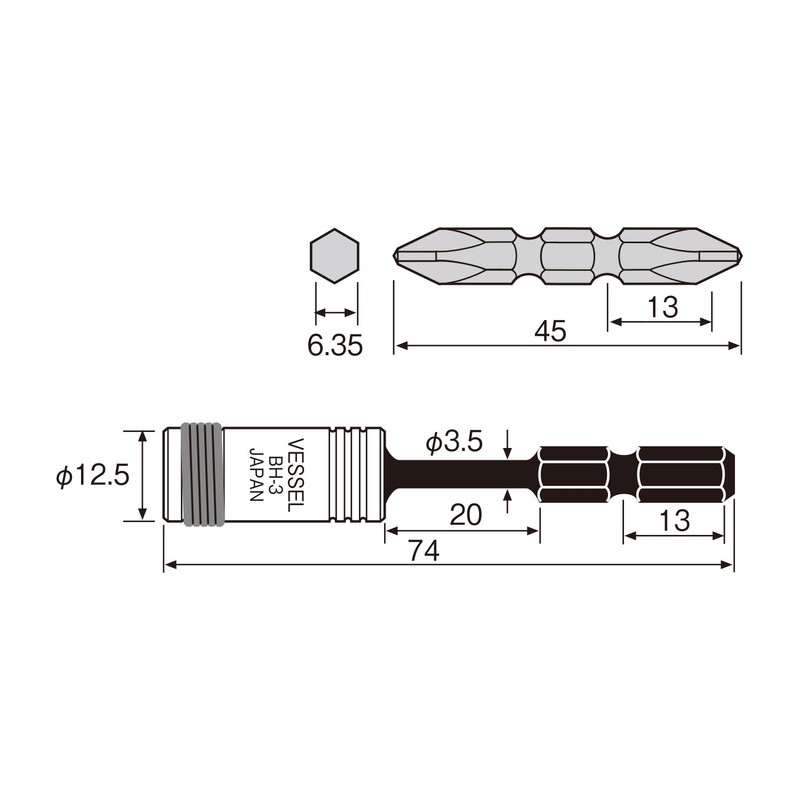 Vessel BH-14 Torsion Bit Holder with Double-Ended Bit