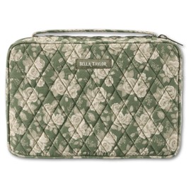 Bella Taylor Small Bible Cover for Women - Quilted Cotton Bible Case for 6 x 9 inch Books - Heirloom Rose